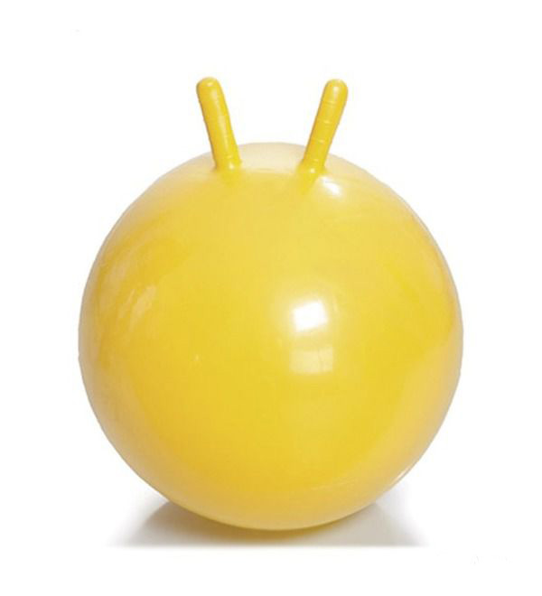 Гимнастический мяч детский с рожками, с насосом, 45см (желтый) изображение