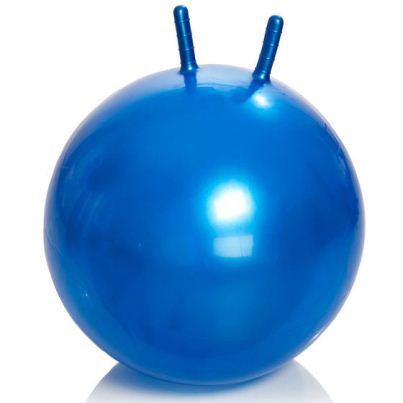 Гимнастический мяч детский с рожками, с насосом, 65см (синий) изображение