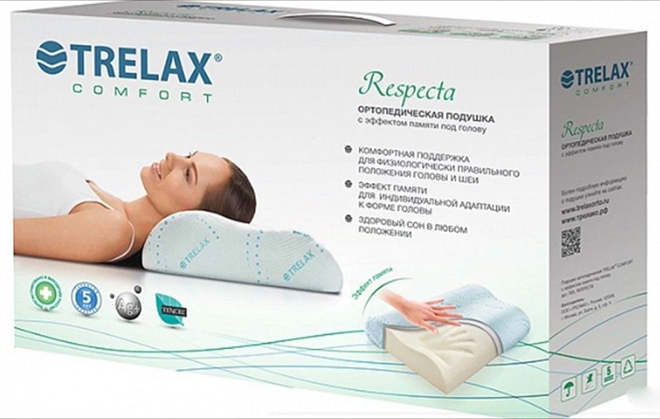 Ортопедическая подушка Trelax Respecta П05 с эффектом памяти упаковка изображение